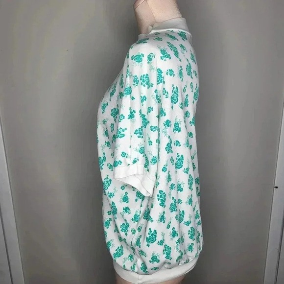 Vintage 1980's Chicory Womens Floral Green and White Top Size Large - Picture 3 of 6
